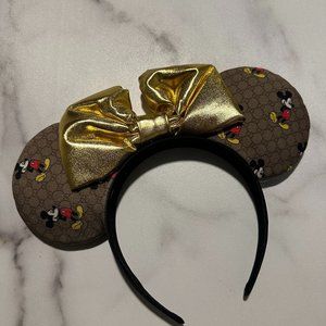 Gucci Mickey Print Mickey Mouse Ears with Gold Metallic Bow